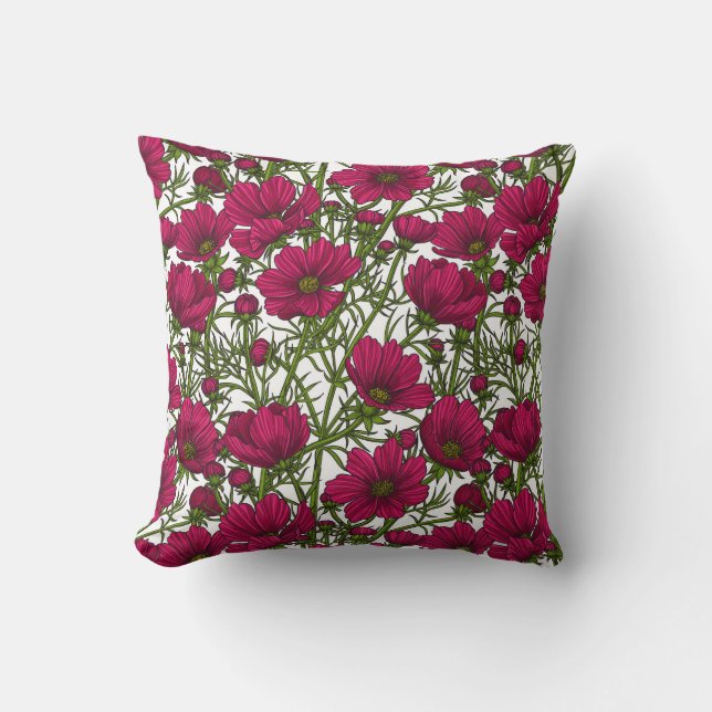 Pink Cosmos flowers Throw Pillow (Front)