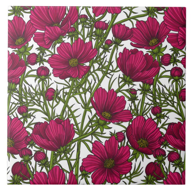 Pink Cosmos flowers Tile (Front)
