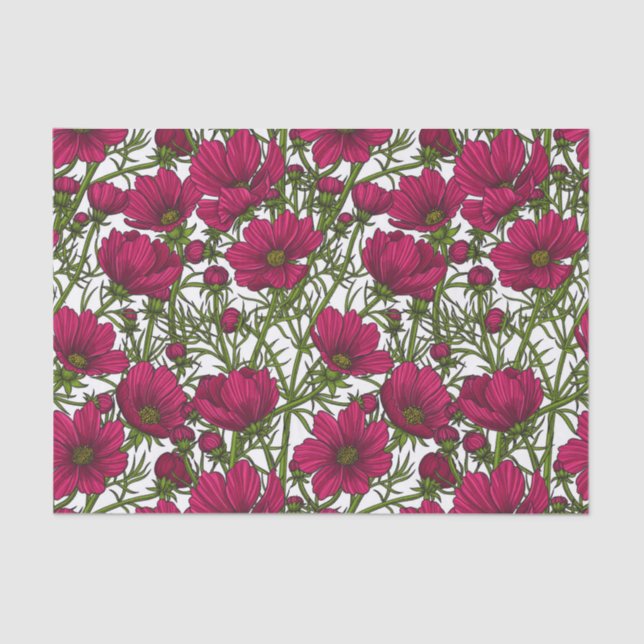 Pink Cosmos flowers Tissue Paper (Front)