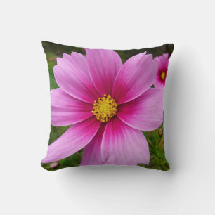 Pink Cosmos Flowers Wildflower Throw Pillow