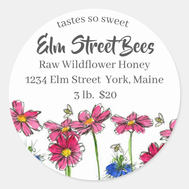 Pink Cosmos Fresh Honey Bees Label (Front)