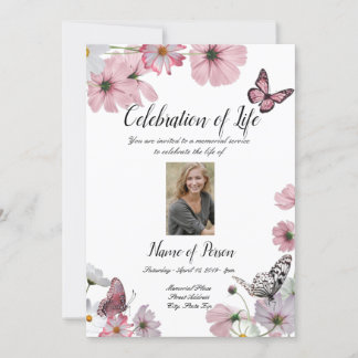Pink Cosmos Funeral Announcement Invitation
