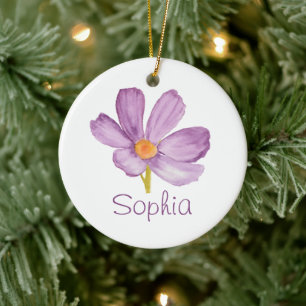 Pink Cosmos OCTOBER Birth Flower Custom Name Ceramic Ornament