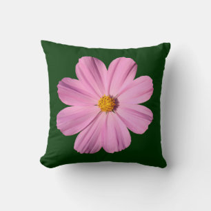 Pink Cosmos - On Dark Green Throw Pillow