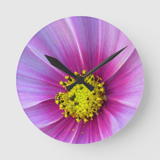 Pink Cosmos Round Clock (Front)