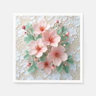 Pink Cosmos Wedding Flowers On Lace Napkin