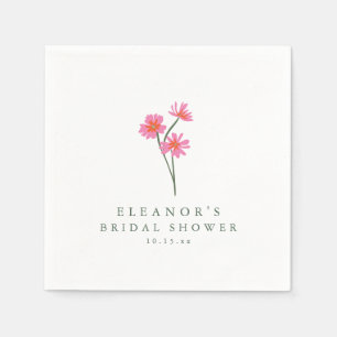 Pink Cosmos Wildflower Personalized Bridal Shower Napkin