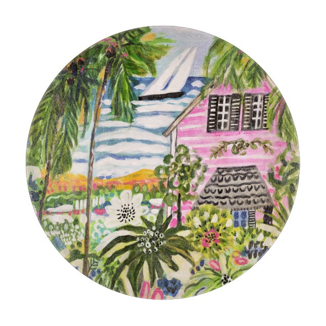 Pink Cottage by the Bay I Cutting Board (Front)