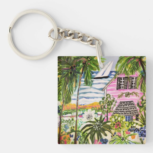 Pink Cottage by the Bay I Keychain (Front)