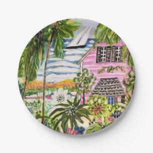 Pink Cottage by the Bay I Paper Plate