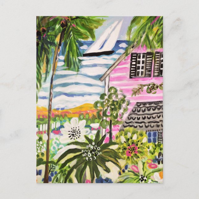 Pink Cottage by the Bay I Postcard (Front)