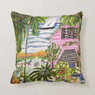 Pink Cottage by the Bay I Throw Pillow