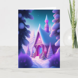 Pink Cottage Christmas  Holiday Card
