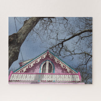 Pink Cottage Dramatic Sky - Martha's Vineyard Jigsaw Puzzle