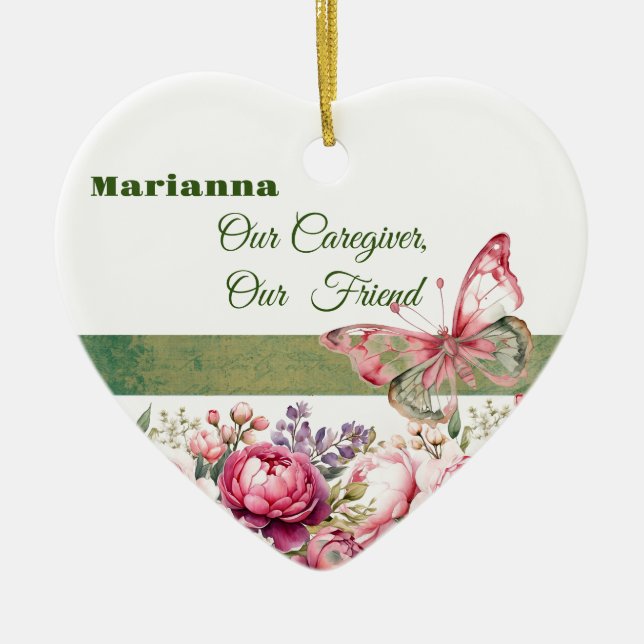 Pink Cottage Floral Caregiver Heart Ornament (Front)
