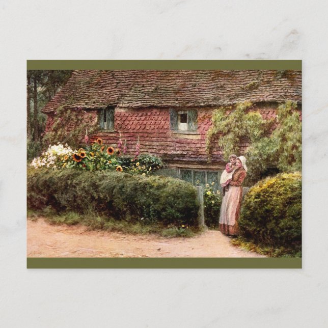 Pink Cottage Mother and Child Postcard (Front)
