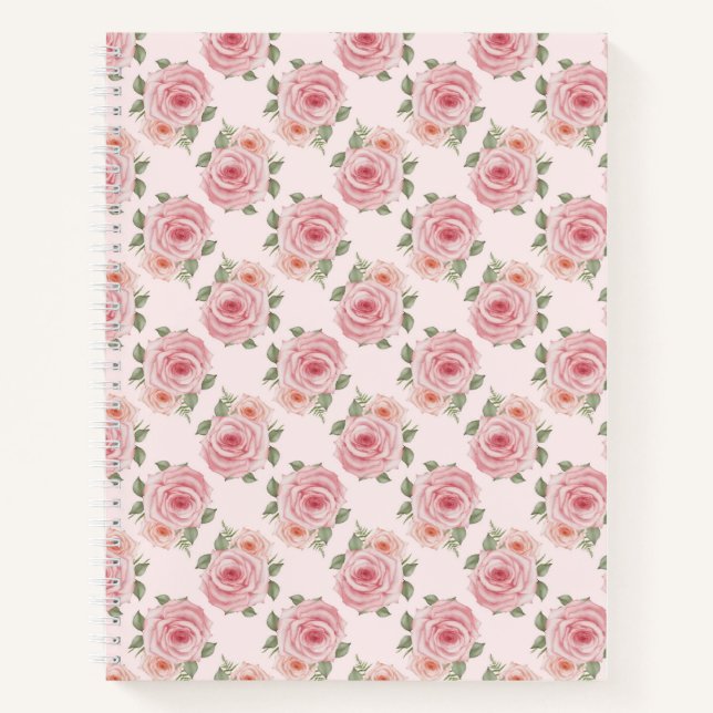 Pink cottage rose flower vintage pattern notebook (Front)