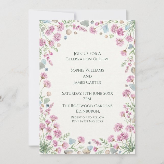 Pink Cottage Rose Wedding Invitation (Front)