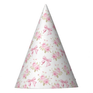 Pink Cottage Rose with Bow Coquette  Party Hat
