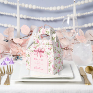 Pink Cottage Rose with Bow Coquette Thank You Favor Box