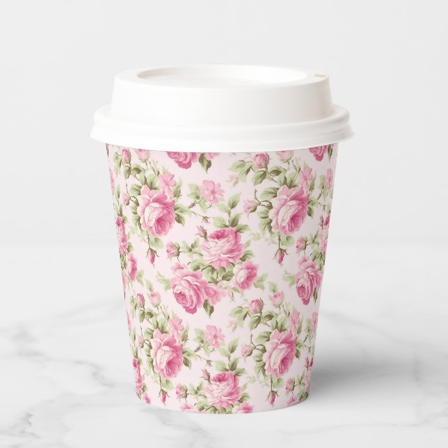 Pink Cottage Roses Baby Shower Paper Cups (Front)