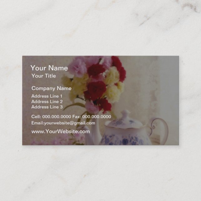 Pink Cottage tea set flowers Business Card (Front)