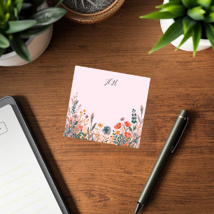 Pink Cottagecore Feminine Personalized Monogram Post-it Notes