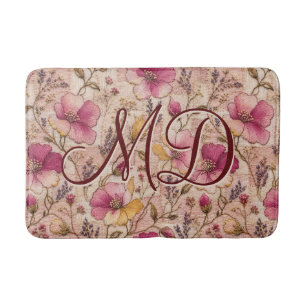 Pink Cottagecore Floral Romantic Mauve Botanical Bath Mat