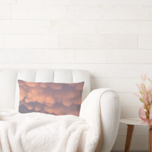 Pink Cotton Ball Clouds Lumbar Pillow