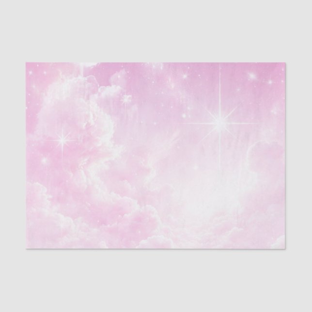 Pink Cotton Candy Clouds Starry Sky Birthday Party Tissue Paper (Front)