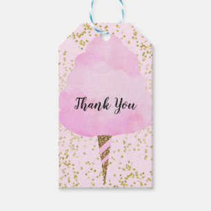Pink Cotton Candy & Gold Confetti Birthday Party Gift Tags