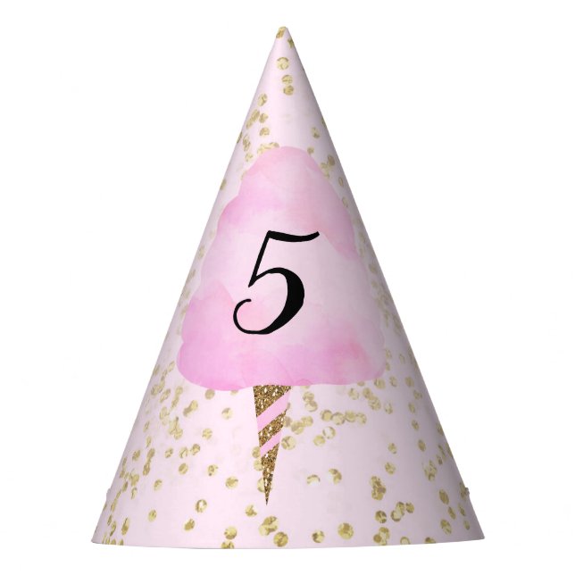Pink Cotton Candy & Gold Confetti Birthday Party Hat (Front)