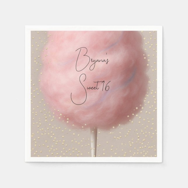 Pink Cotton Candy Gold Confetti Birthday Party Napkin (Front)
