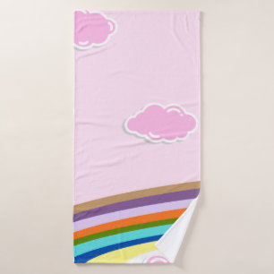 pink cotton candy skies with rainbow bath towel