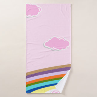 pink cotton candy skies with rainbow bath towel