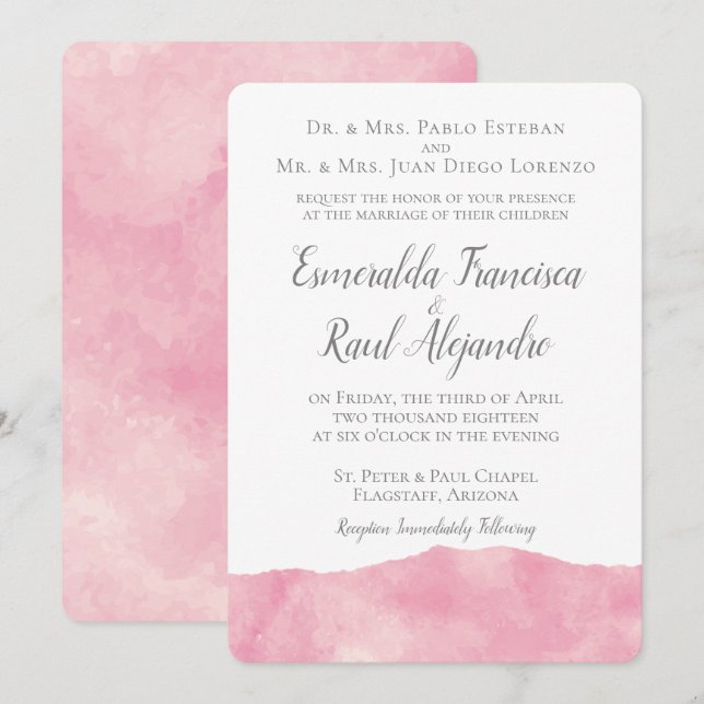 Pink Cotton Candy Watercolor Wedding Invitation (Front/Back)