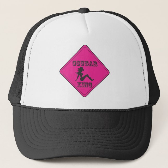 Pink Cougar Crossing Cowgirl Trucker Hat (Front)