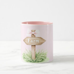 Pink Country Bow Wood Farm Sign Mug