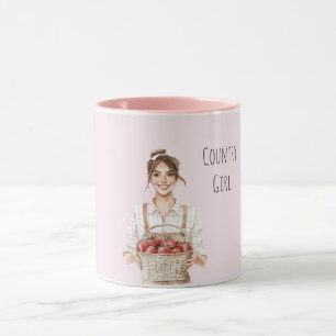 Pink Country Brown Hair Girl Strawberries Mug