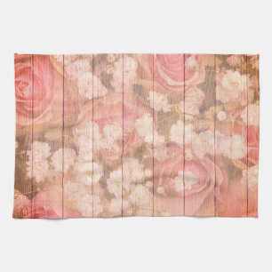 Pink Country Chic Roses Kitchen Towel