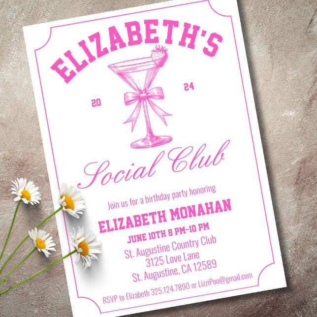 Pink Country Club Social Club Birthday Party Invitation (Creator Uploaded)