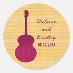 Pink Country Guitar Wedding Stickers