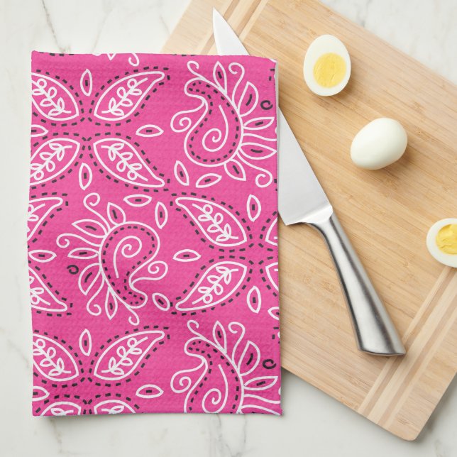 Pink Country Paisley pattern kitchen towel (Quarter Fold)