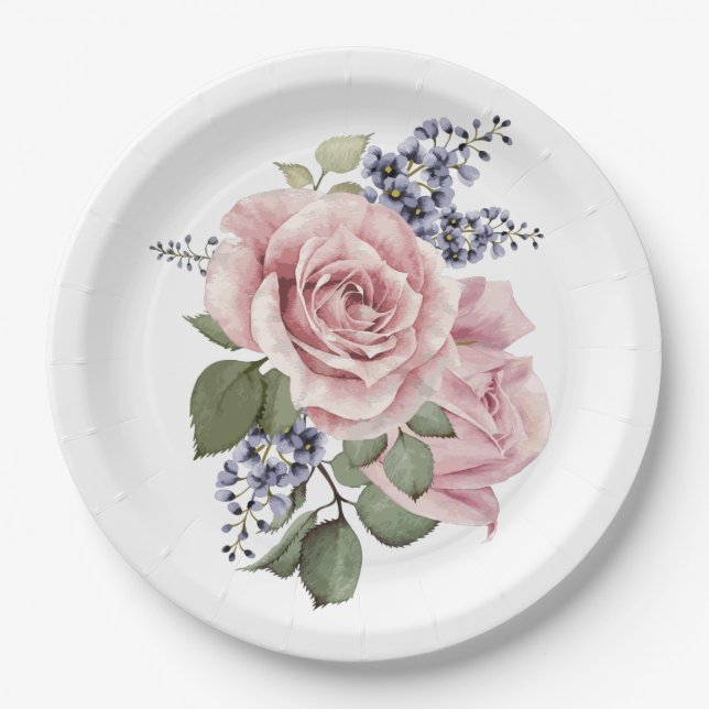 Pink Country Rose Paper Plate (Front)