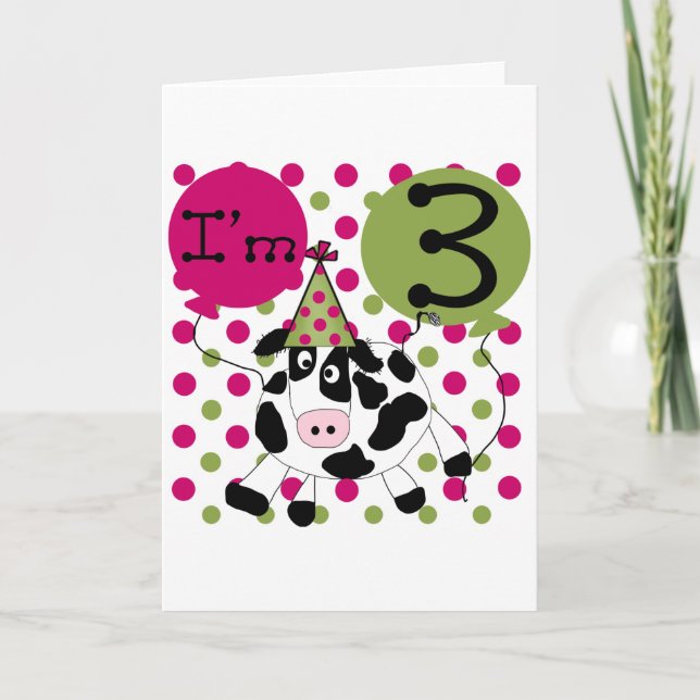 Pink Cow 3rd Birthday Tshirts and Gifts Card (Front)