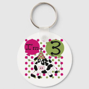 Pink Cow 3rd Birthday Tshirts and Gifts Keychain