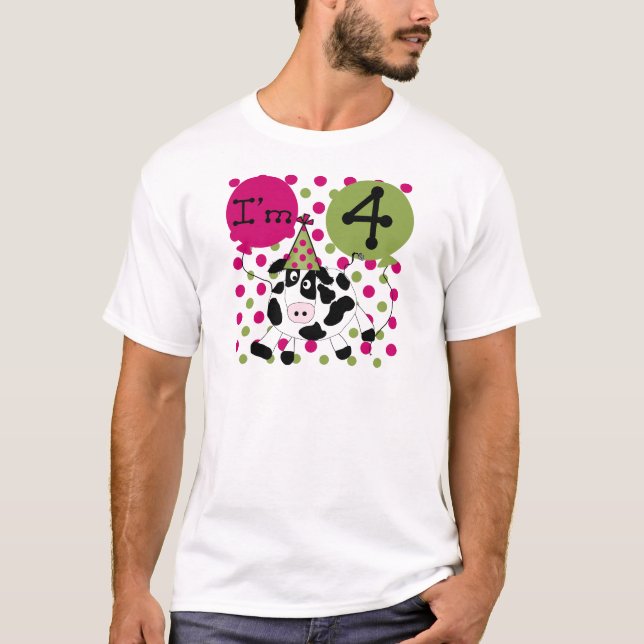 Pink Cow 4th  Birthday Tshirts and Gifts (Front)