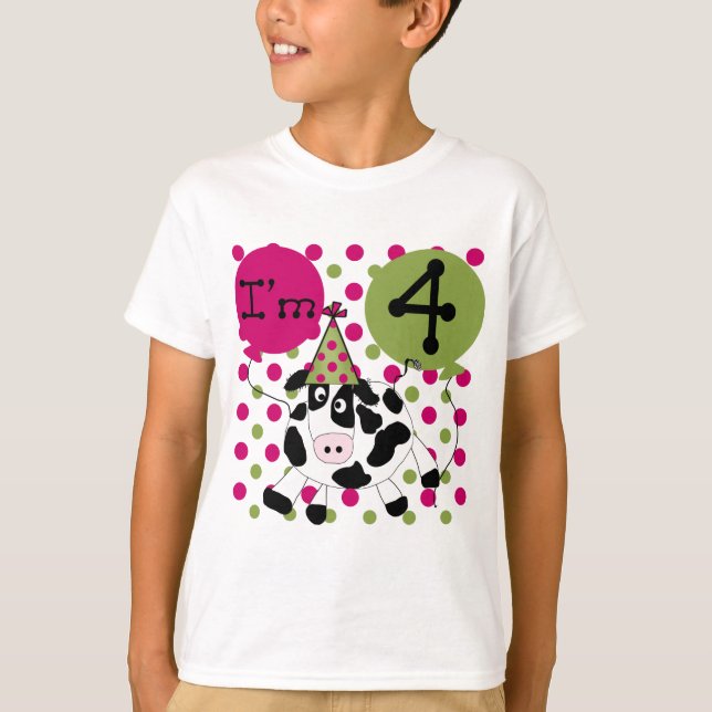 Pink Cow 4th  Birthday Tshirts and Gifts (Front)