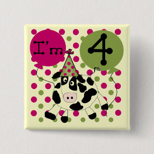 Pink Cow 4th Birthday Tshirts and Gifts 2 Inch Square Button