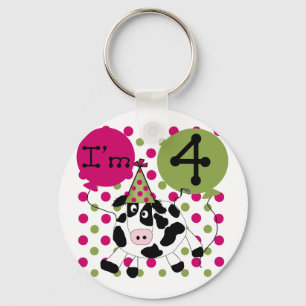 Pink Cow 4th Birthday Tshirts and Gifts Keychain
